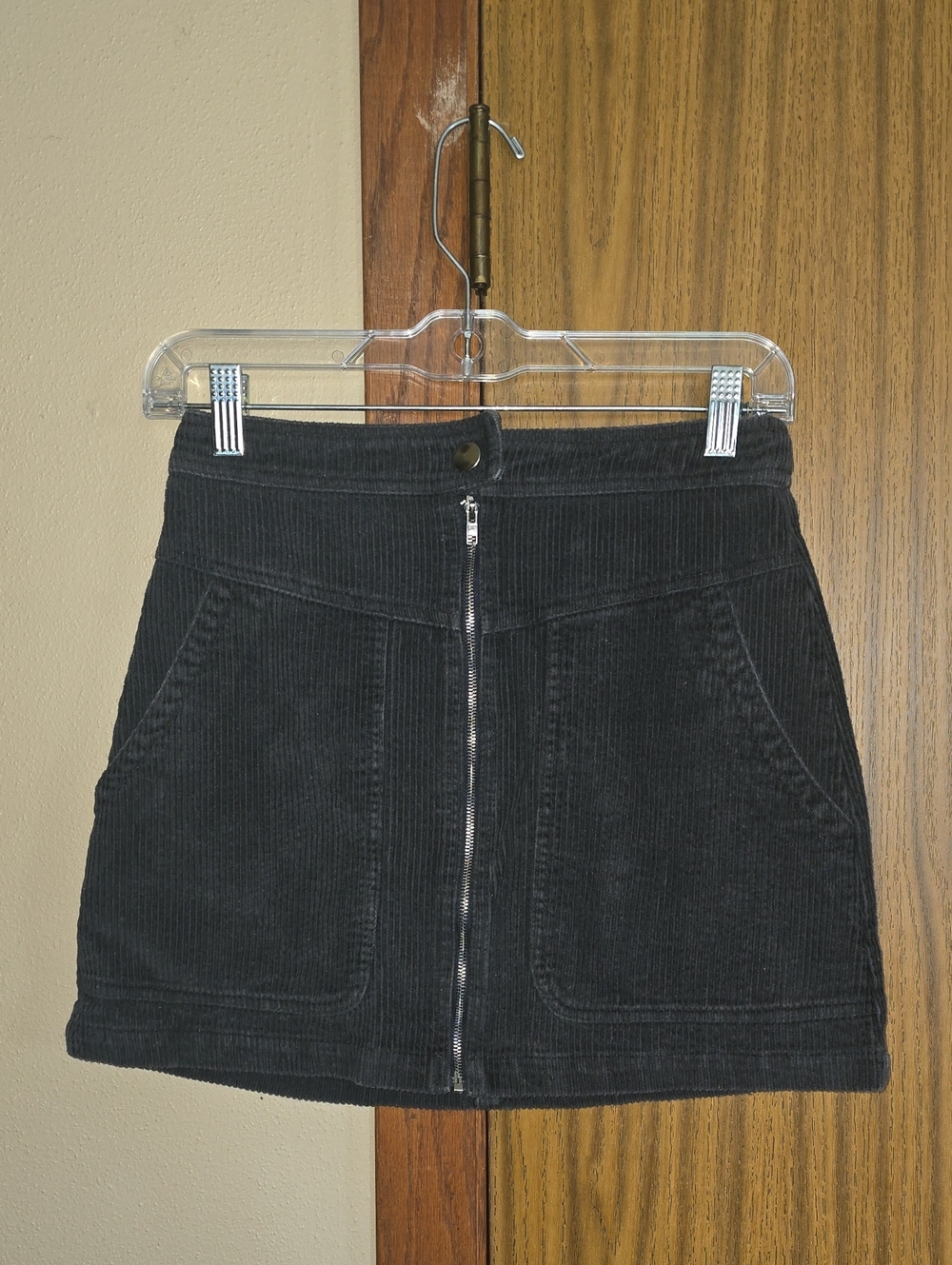 Altar'd State Black Corduroy Zip-Front Mini Skirt